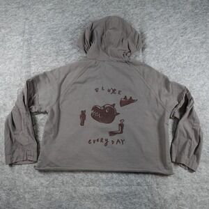 SJYP Hoodie Womens Small Gray Cropped Sweatshirt Graphic Pullover Korean